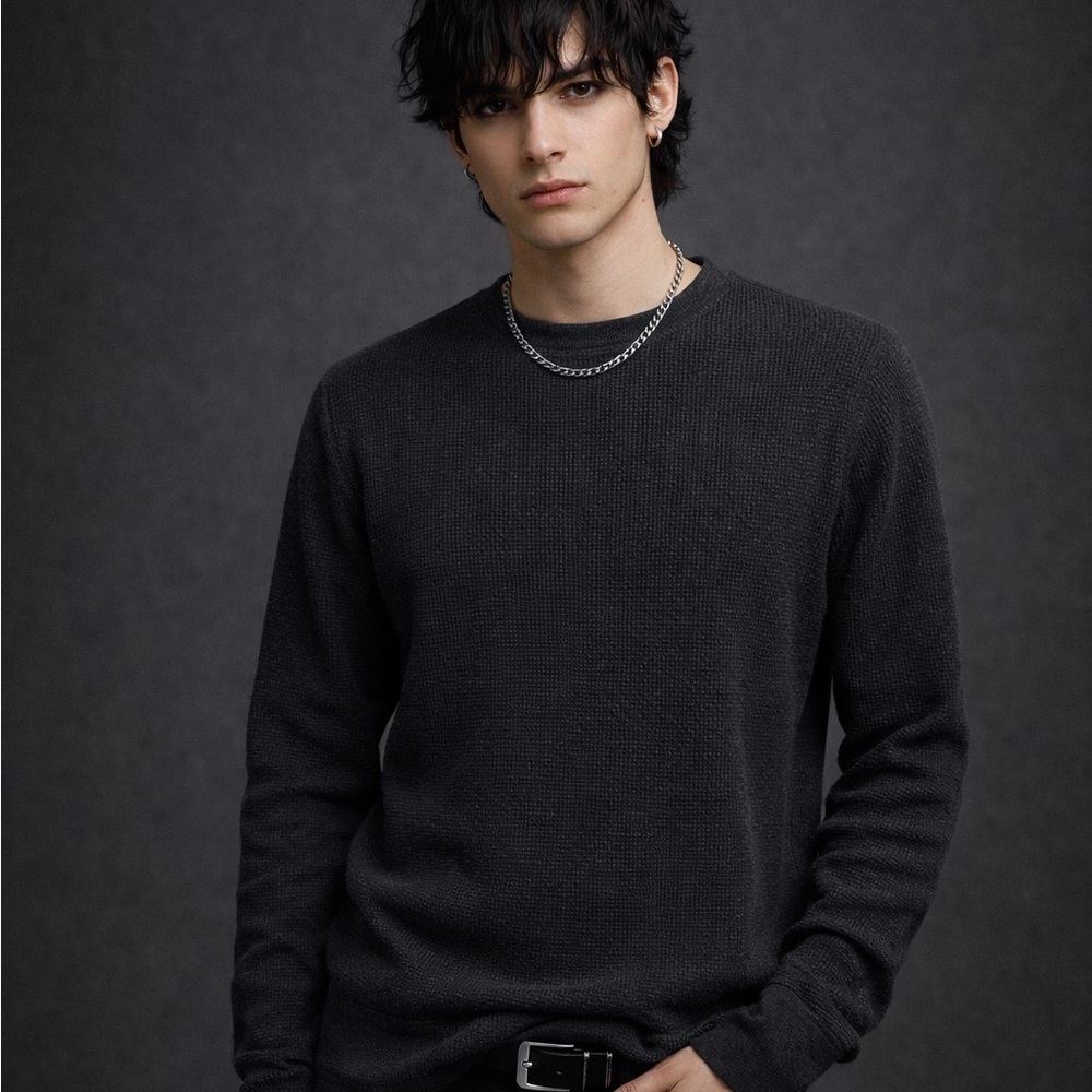 Vintage GAP Waffle Knit Pullover Grey Goth Grunge Y2K Retro Classic Casual S